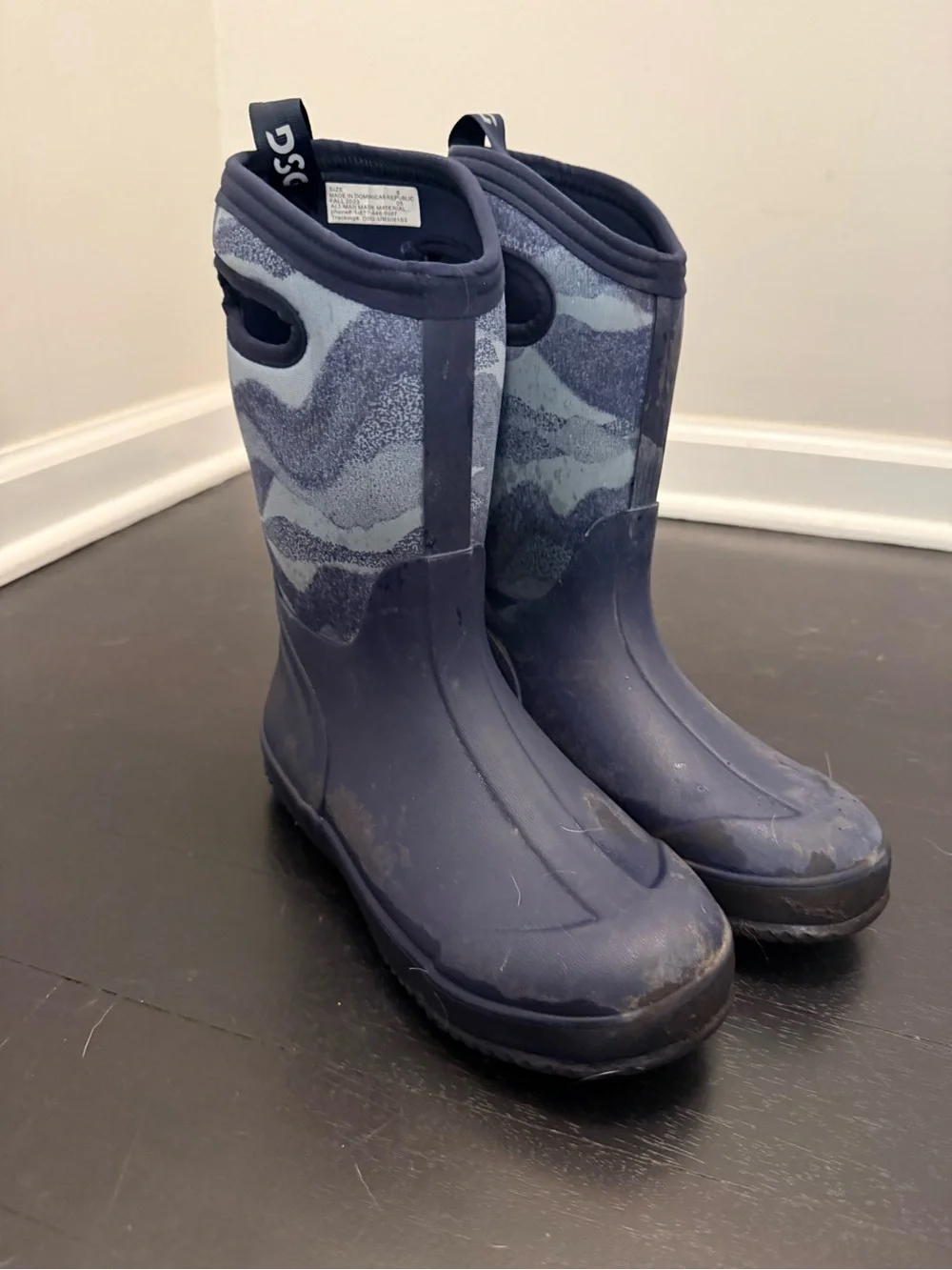 Kids Navy Blue DSG Patterned Rain Boots
